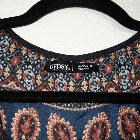 New Gypsy 05 Global Village Paisley Bohemian Blouse Size Medium - Picture 2 of 6